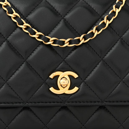 Chanel Lambskin Quilted CC Pearl Crush Wallet on Chain WOC Black 9 of 12