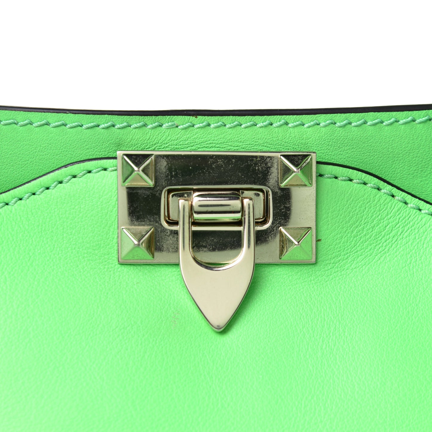 Vitello Small Rockstud Tote Green Fluo
