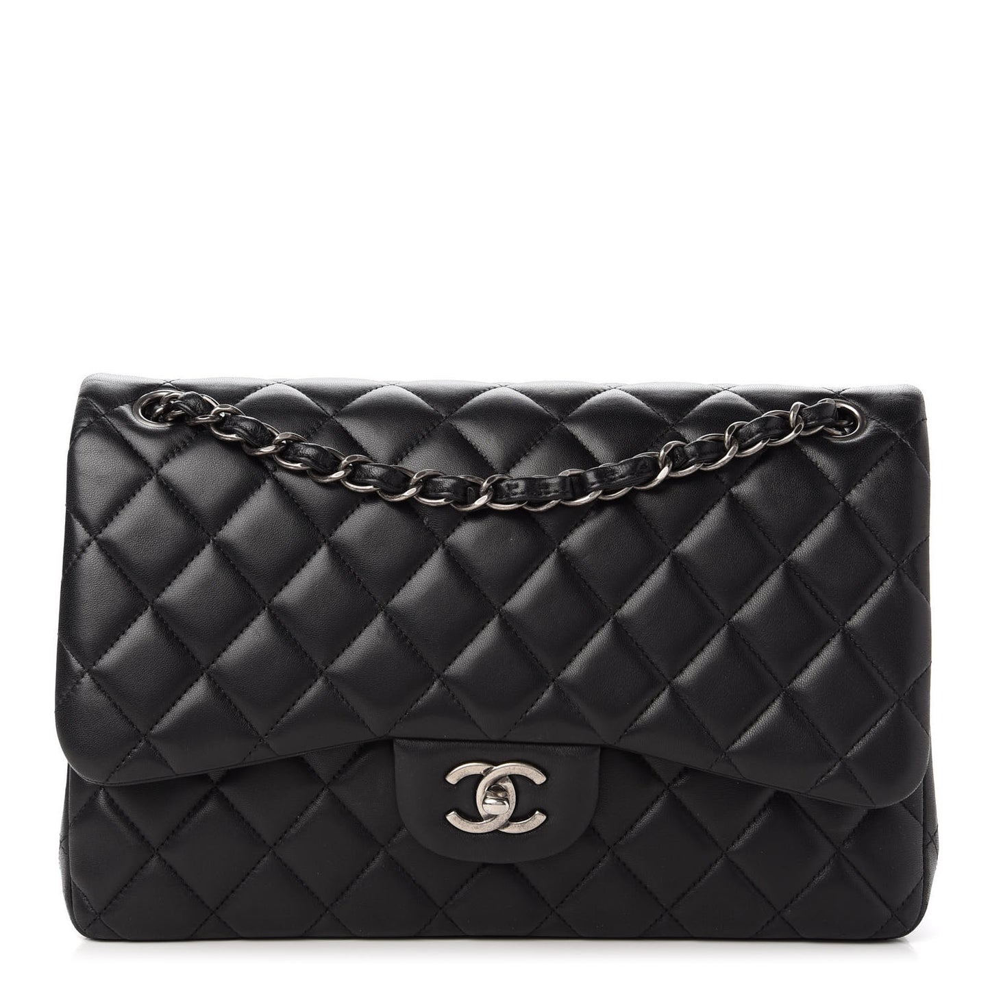 Lambskin Quilted Jumbo Double Flap Black