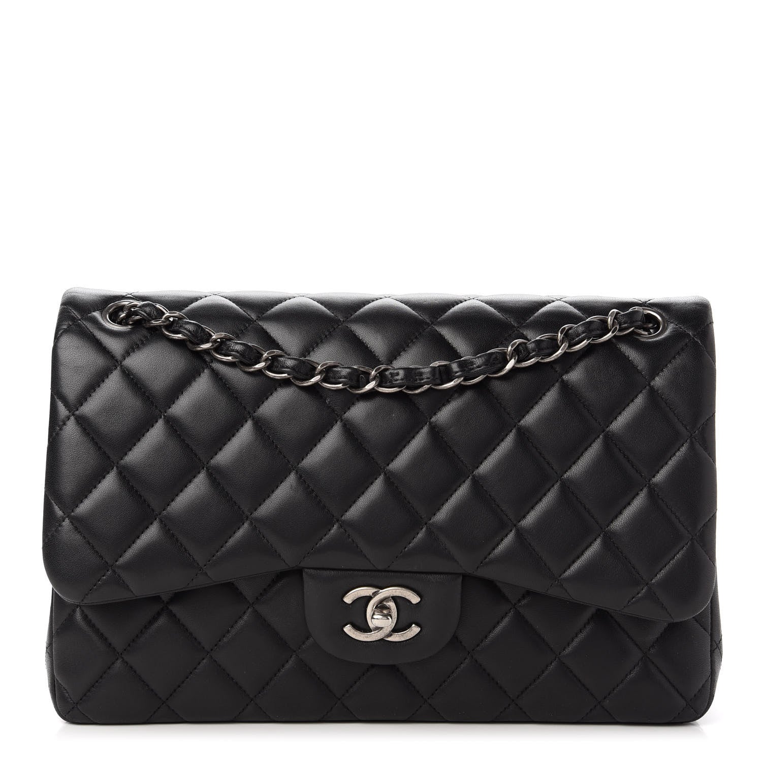 Chanel Lambskin Quilted Jumbo Double Flap Black 1 of 14