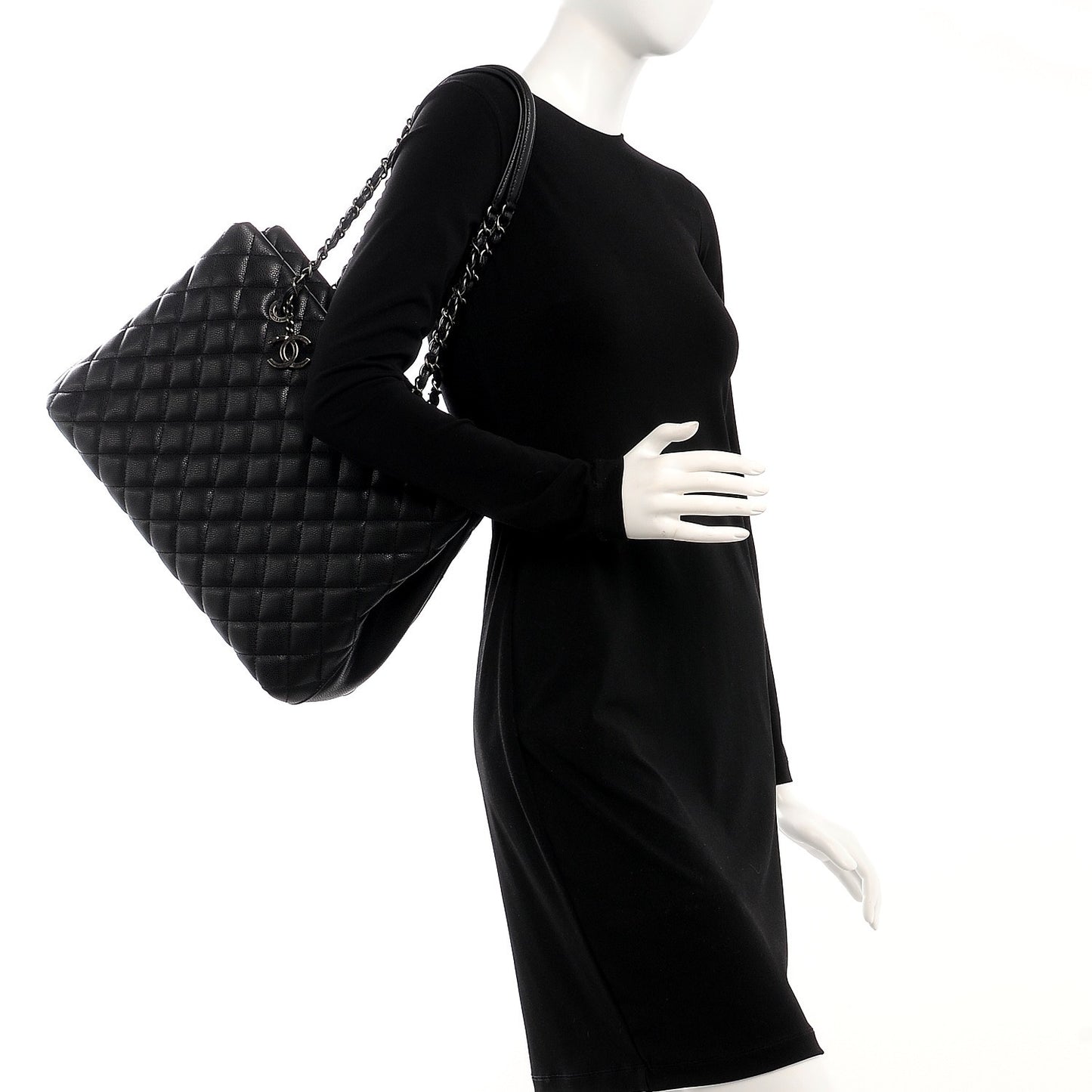 Caviar Quilted City Shopping Tote Black
