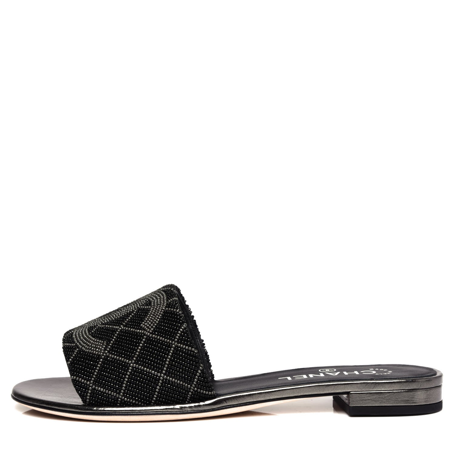Chanel Pearl Embroidery CC Mules 38.5 Black 1 of 11