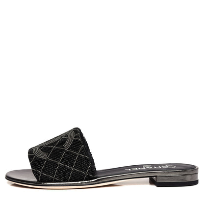 Chanel Pearl Embroidery CC Mules 38.5 Black 1 of 11