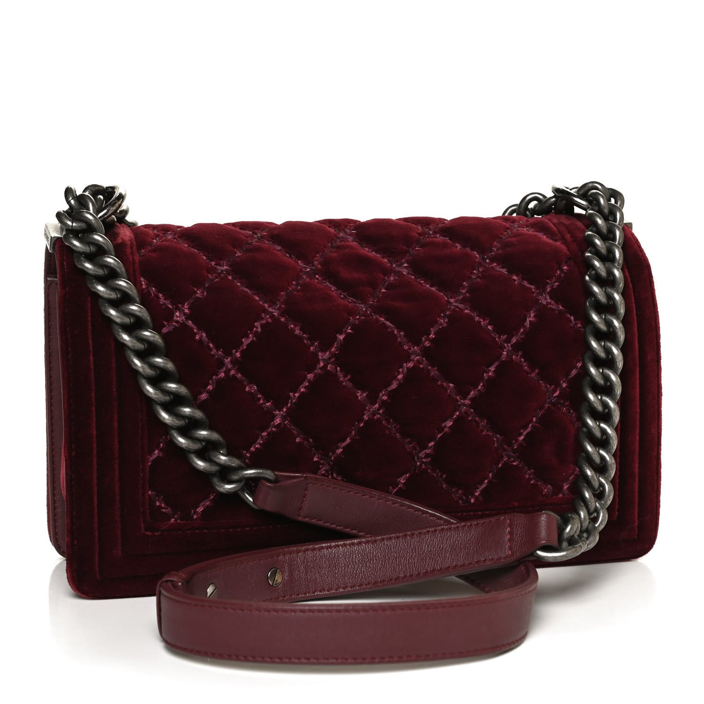 Velvet Tweed Quilted Medium Boy Flap Burgundy