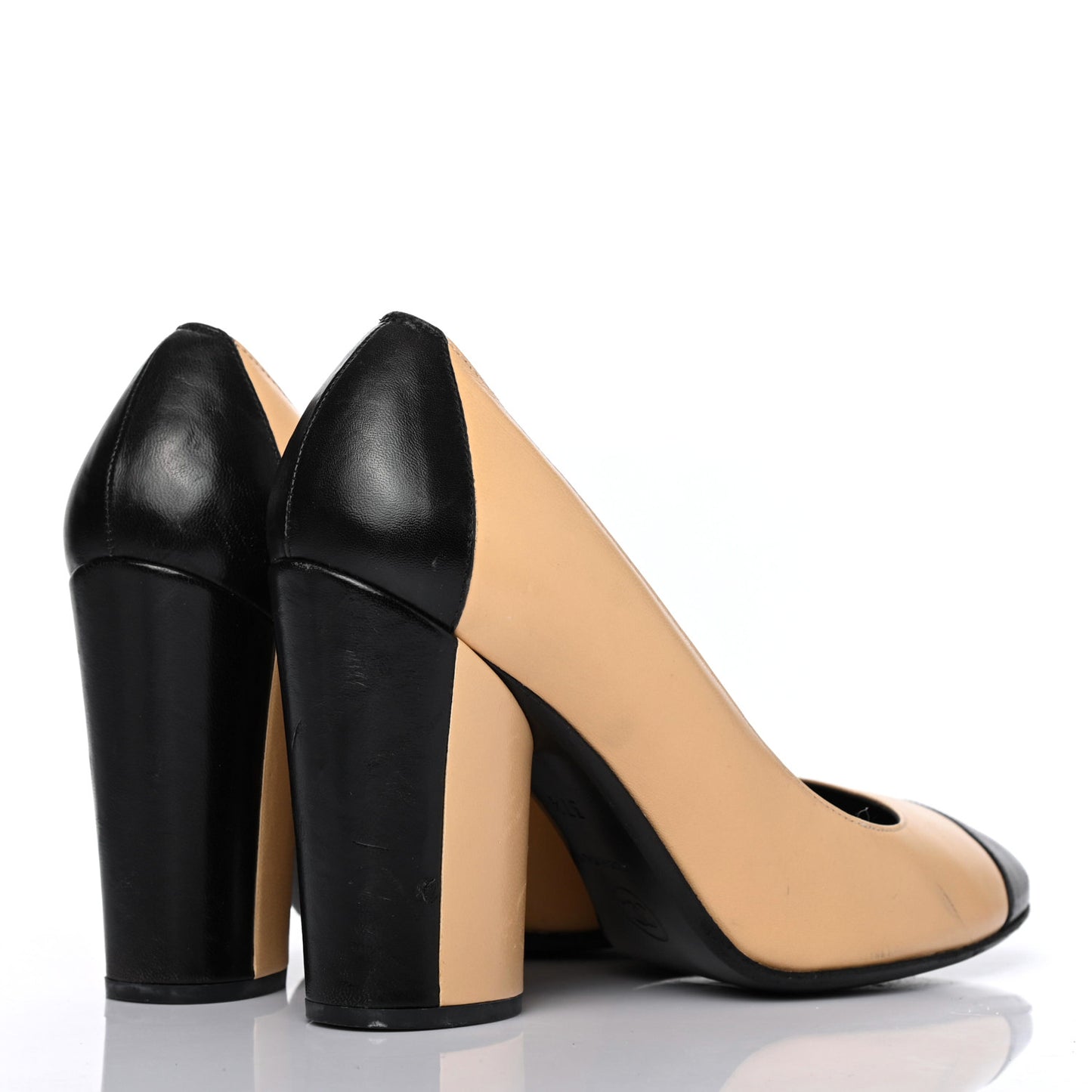 Lambskin Cap Toe Pumps 37.5 Beige Black