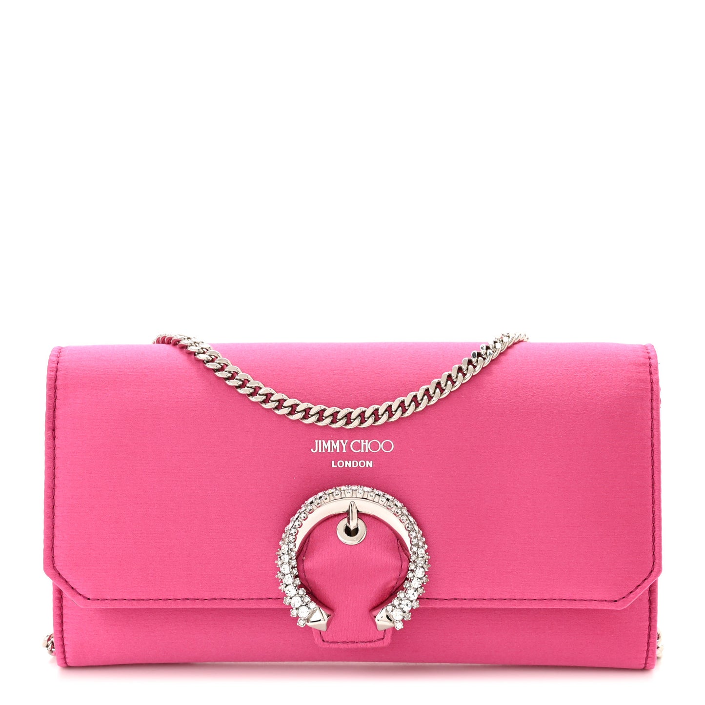 Satin Crystal Madeline Wallet On Chain Pink