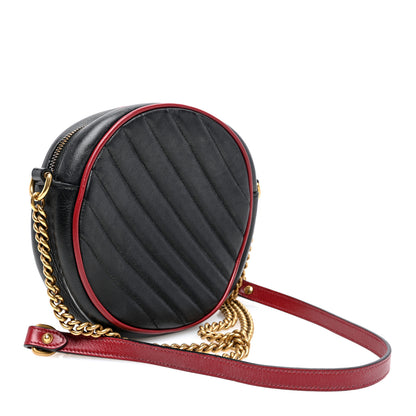 Gucci Vintage Effect Calfskin Matelasse Diagonal Mini Torchon GG Marmont Round Shoulder Bag Black Romantic Cherry 3 of 10