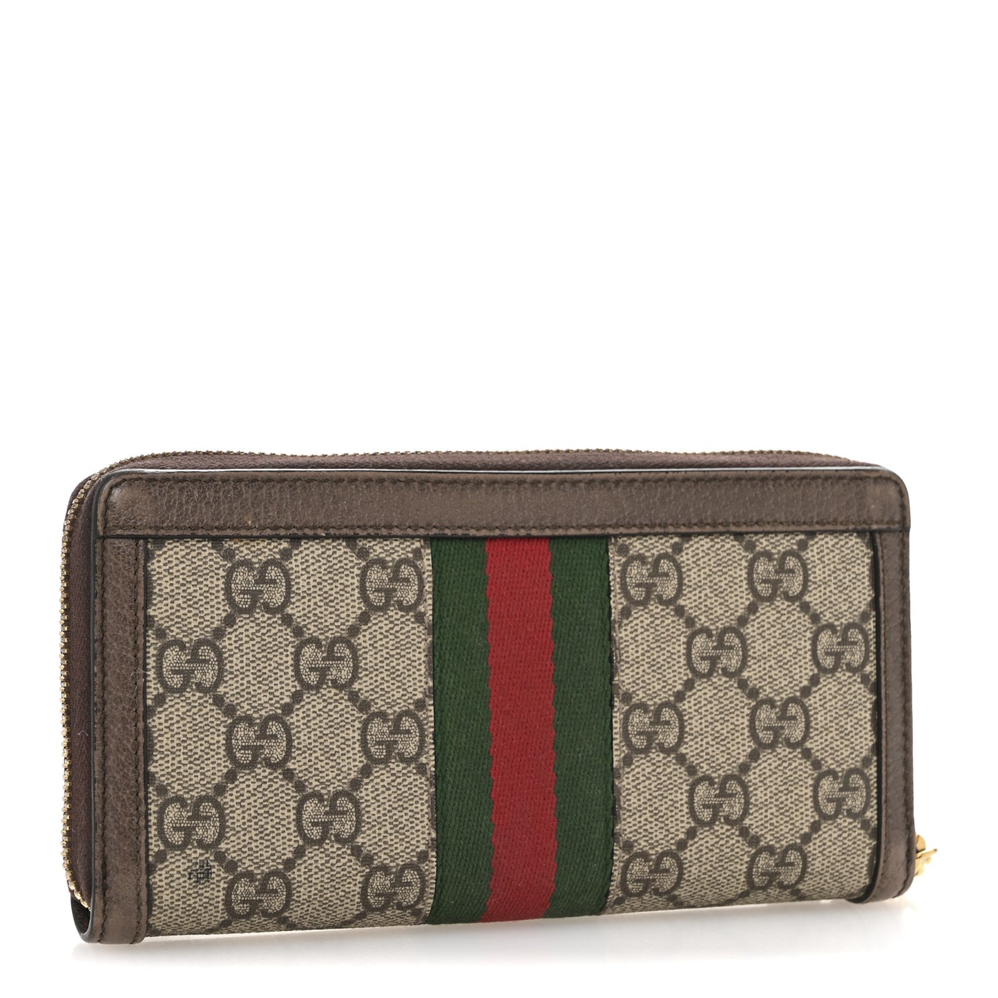 GG Supreme Monogram Web Ophidia Zip Around Wallet Brown