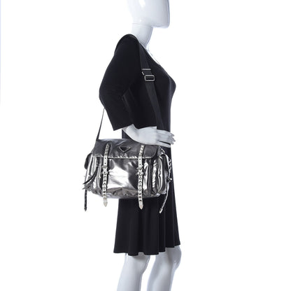 Prada Metallic Nylon Studded Messenger Bag Ferro Black 2 of 8