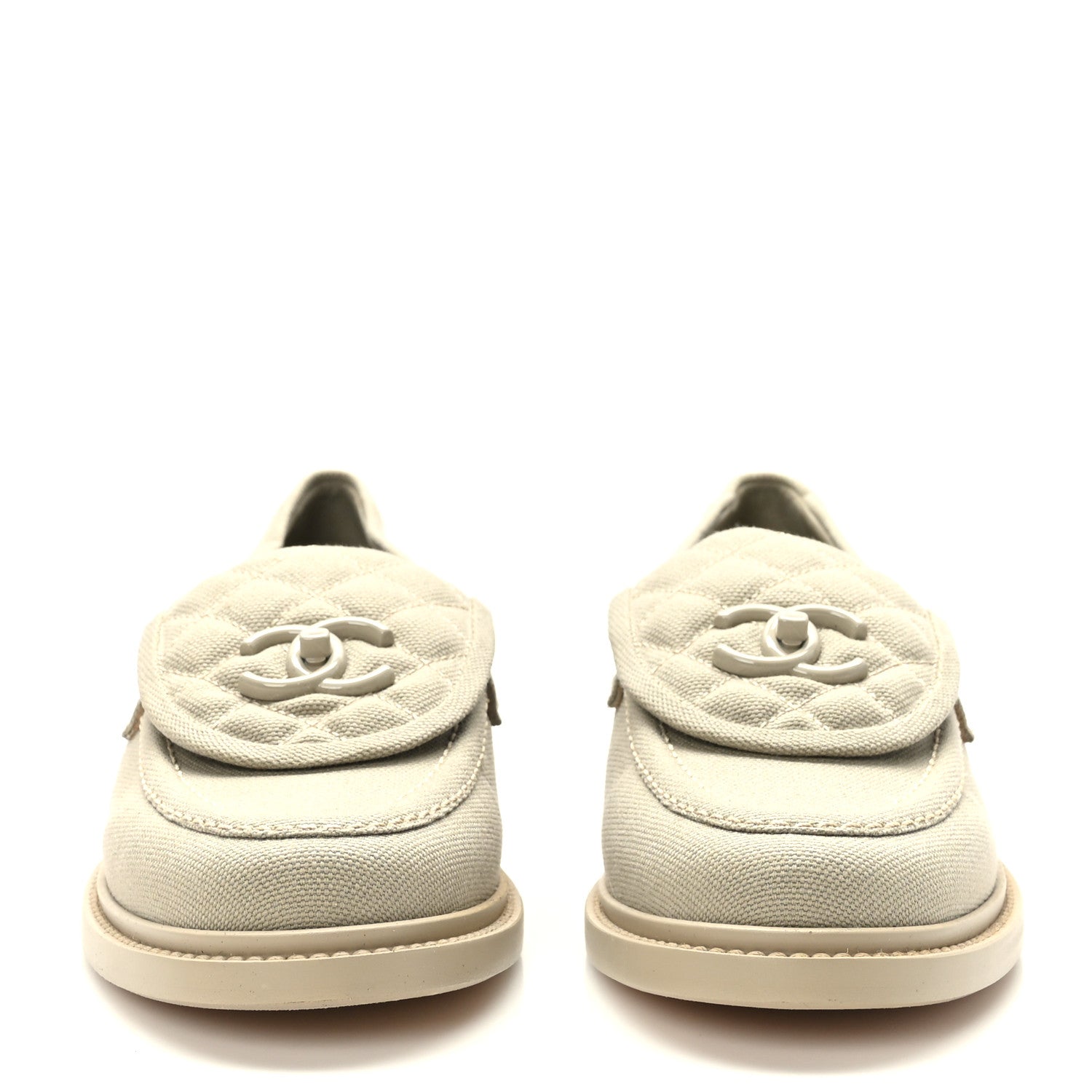 Chanel Canvas Quilted CC Turnlock Loafers 39 Beige 2 of 8