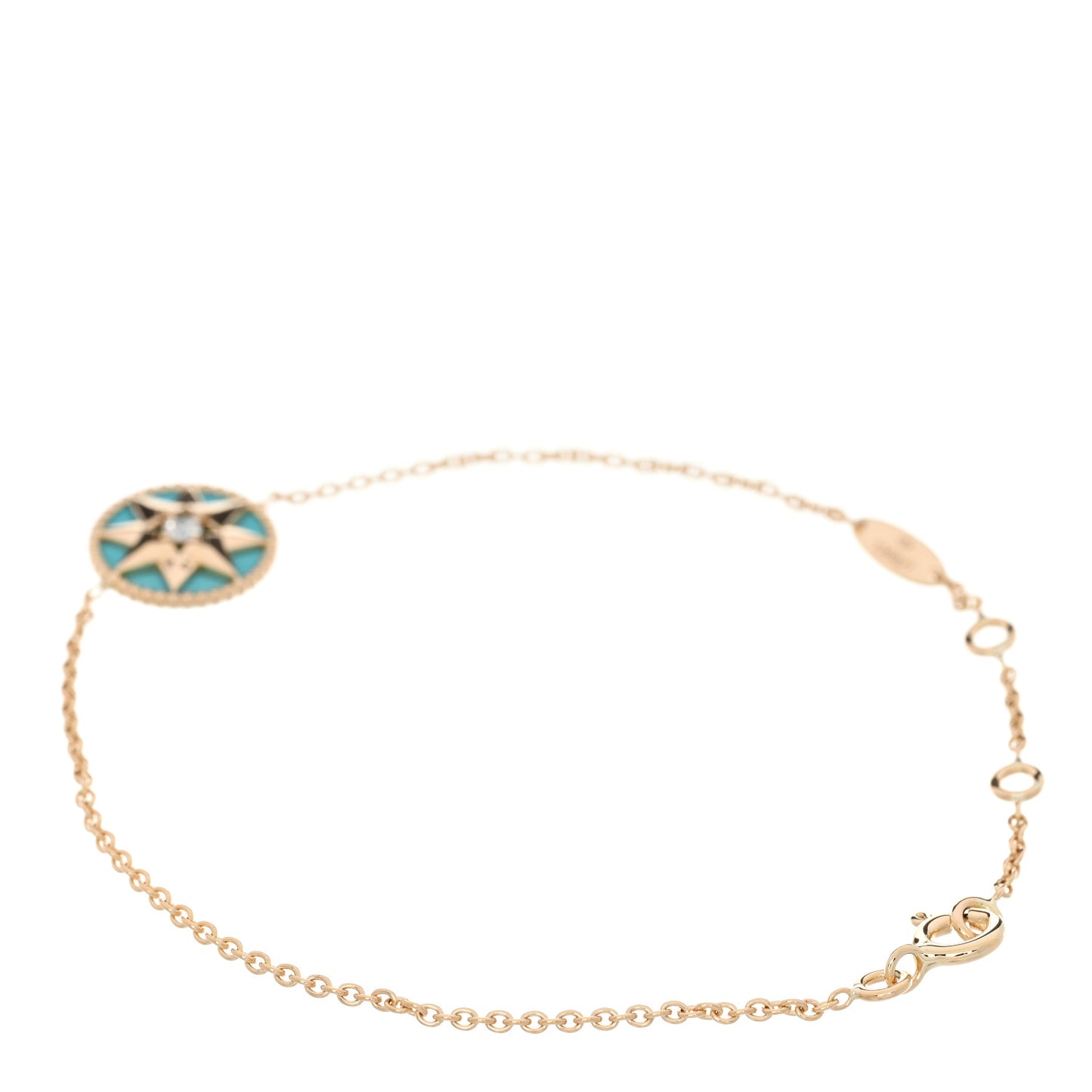 18K Yellow Gold Diamond Turquoise Rose des Vents Bracelet