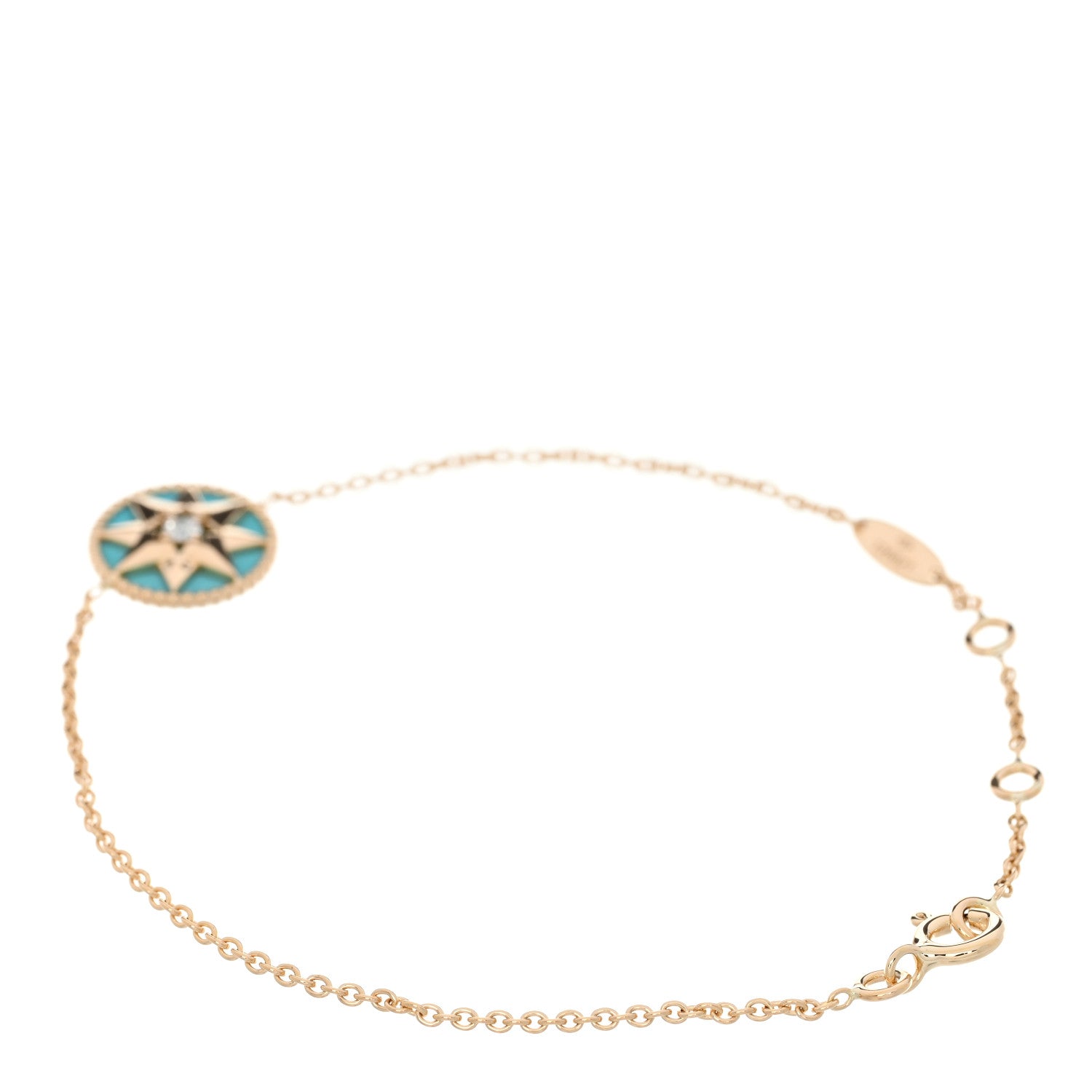 Christian Dior 18K Yellow Gold Diamond Turquoise Rose des Vents Bracelet 2 of 4