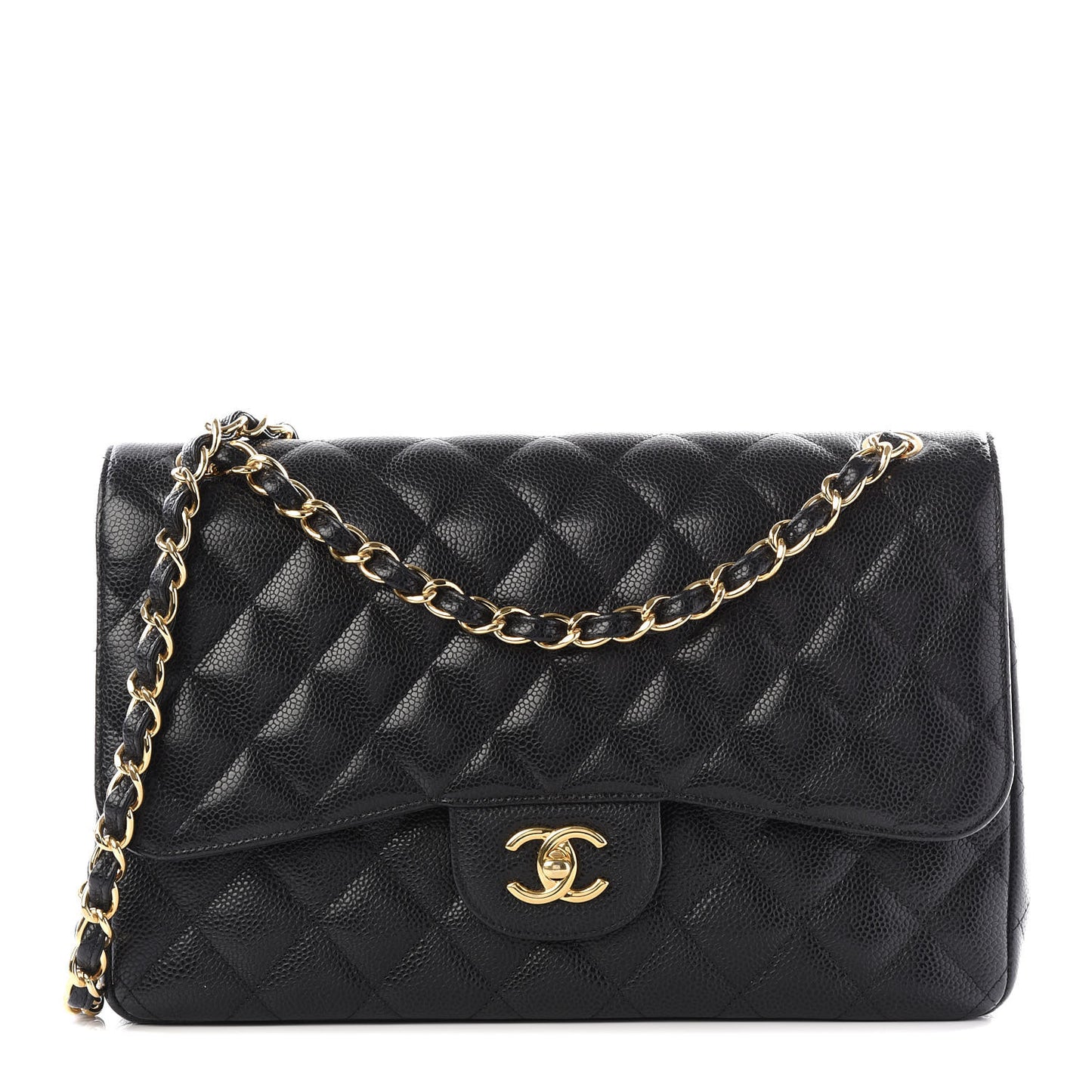 Caviar Quilted Jumbo Double Flap Black