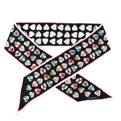Chanel Silk Heart CC Bandeau Scarf Dark Navy Blue Multicolor 1 of 3