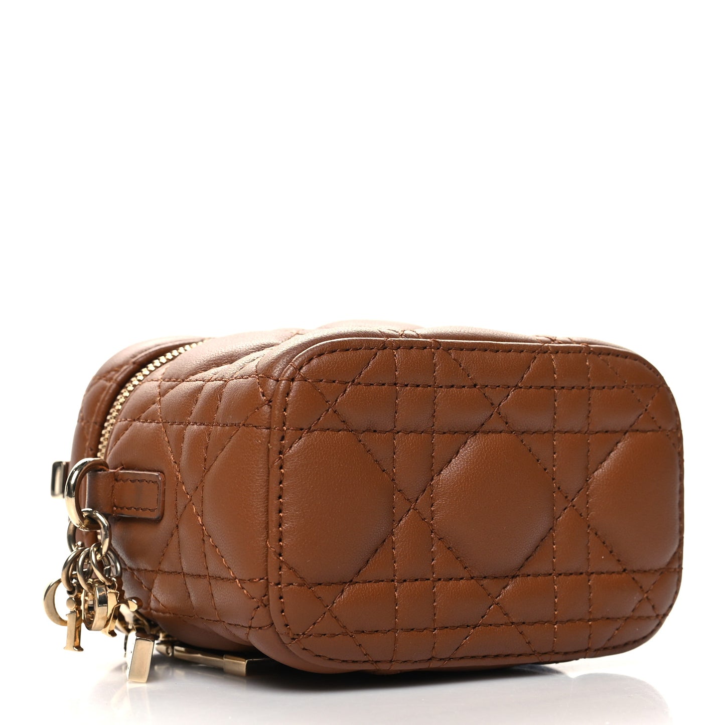 Lambskin Cannage Micro Lady Dior Vanity Case Cognac