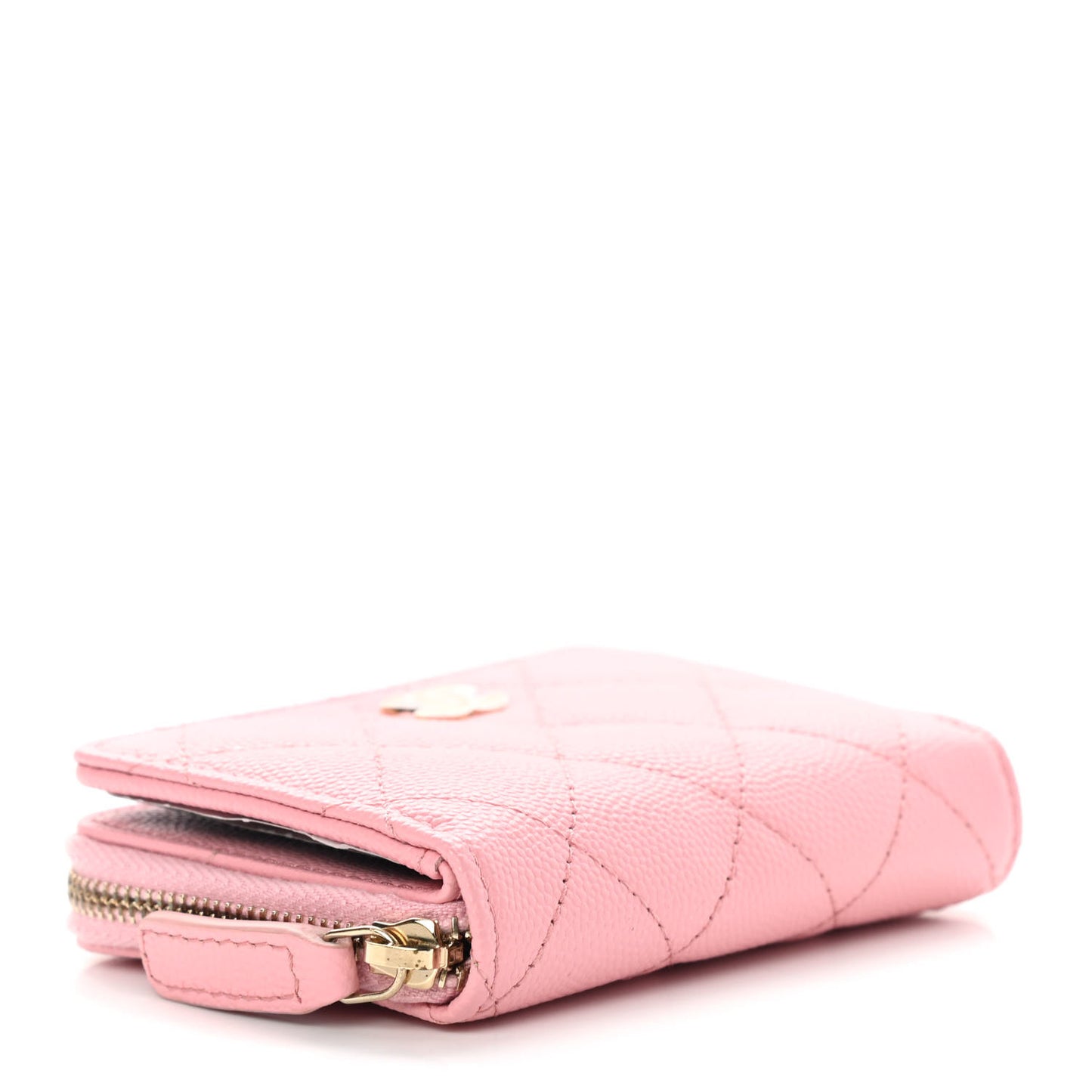 Caviar Quilted Compact Zipped Wallet Pink