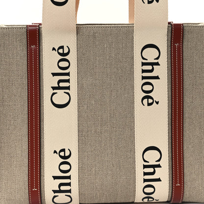 Chloe Linen Calfskin Medium Woody Ribbon Tote White Brown 8 of 10