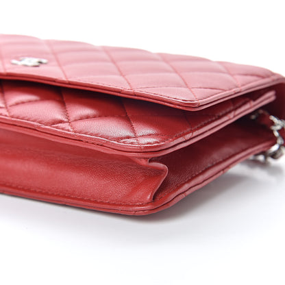 Chanel Lambskin Quilted Wallet On Chain WOC Red 11 of 12