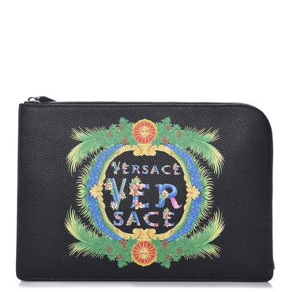 Versace Grained Calfskin Beverly Palm Print Zip Organizer Black 1 of 7