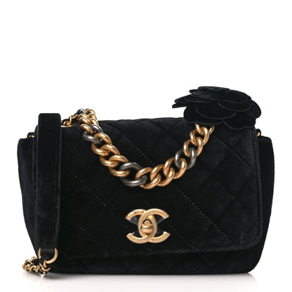 Chanel Velvet Quilted Small Camellia Flap Black 1 of 10