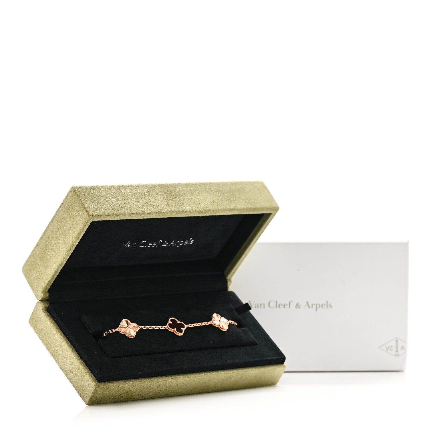 Van Cleef & Arpels 18K Rose Gold Carnelian 5 Motifs Guilloche Vintage Alhambra Bracelet 5 of 5