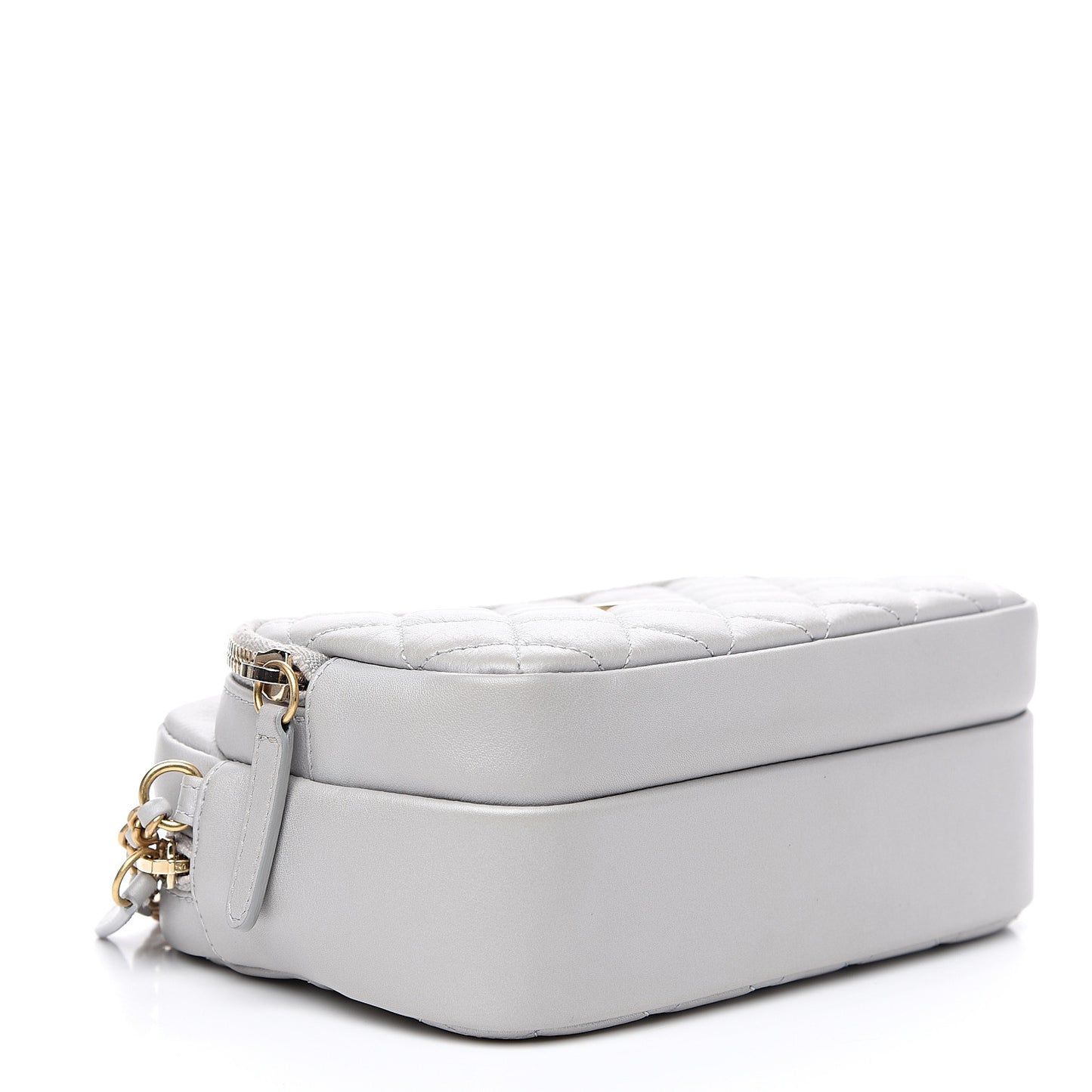Iridescent Calfskin Quilted Day Trips Camera Case Light Grey