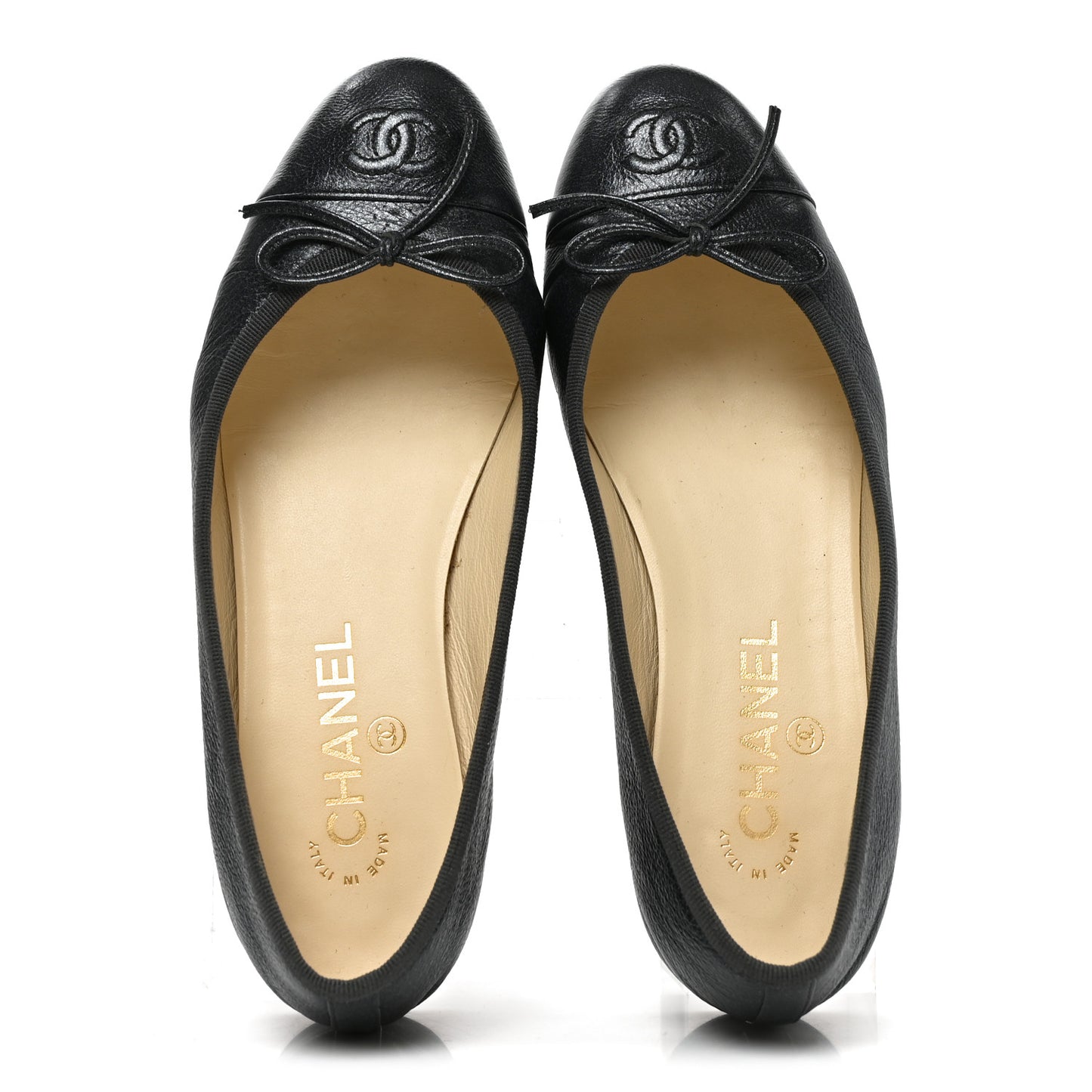 Metallic Calfskin Hologram Cap Toe Ballerina Flats 37.5 Dark Silver