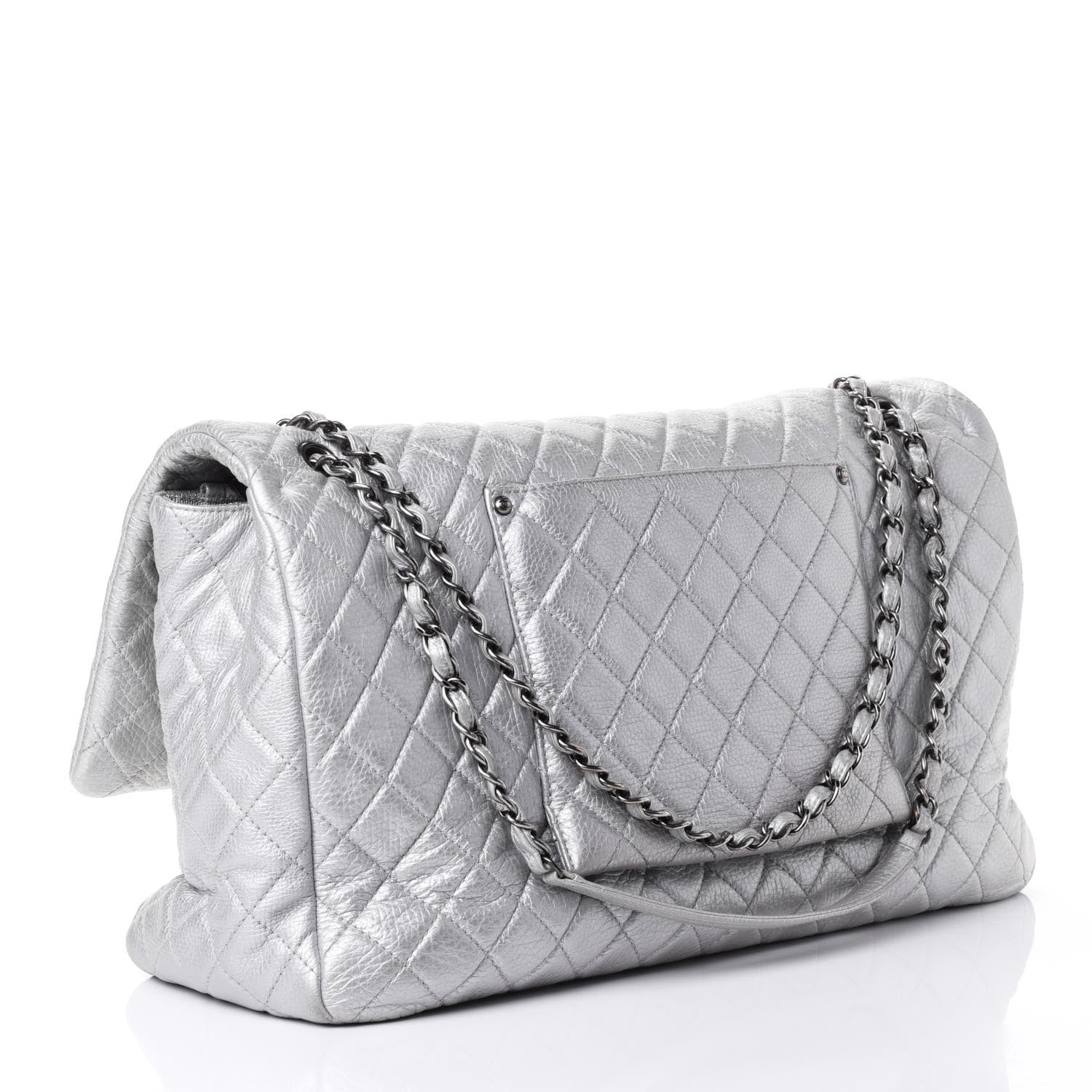 Chanel Metallic Calfskin Quilted XXL Travel Flap Bag Silver 2 of 4