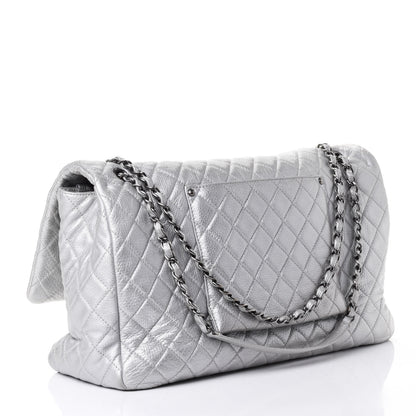 Chanel Metallic Calfskin Quilted XXL Travel Flap Bag Silver 2 of 4