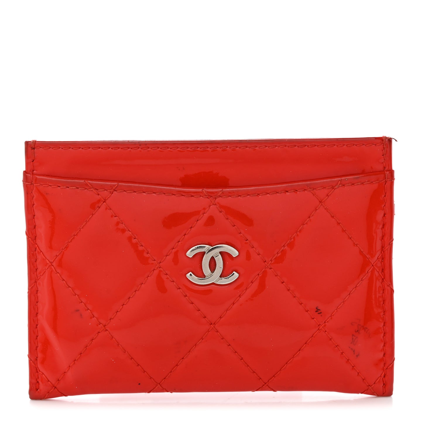 Patent Quilted Card Holder Red