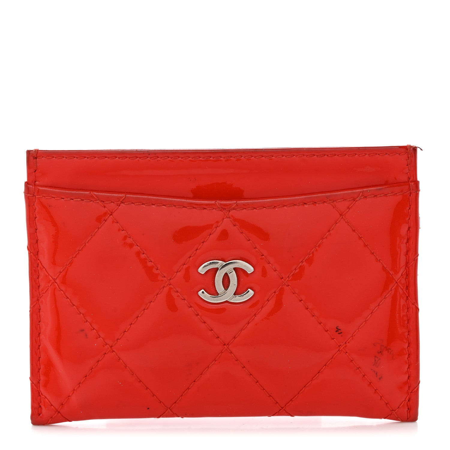 Chanel Patent Quilted Card Holder Red 1 of 10