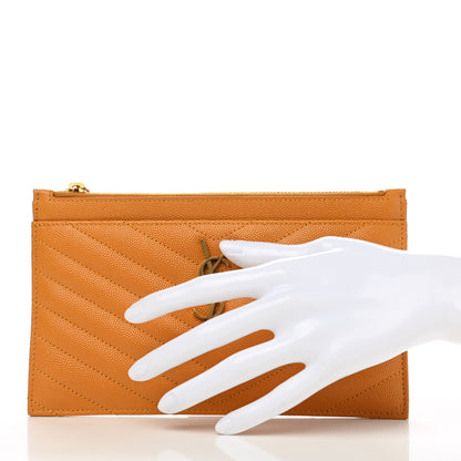 Saint Laurent Grain De Poudre Chevron Monogram Bill Pouch Senape Yellow 2 of 8