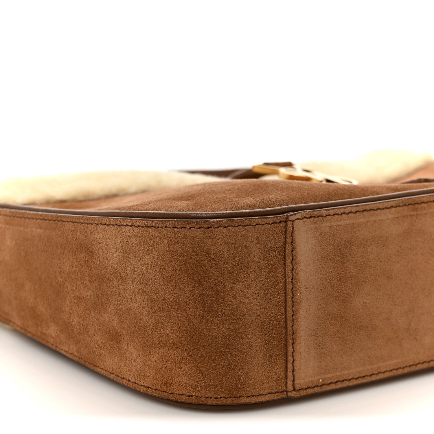 Saint Laurent Suede Calfskin Shearling Le 5 A 7 Hobo Dark Cigar Natural Beige 10 of 11