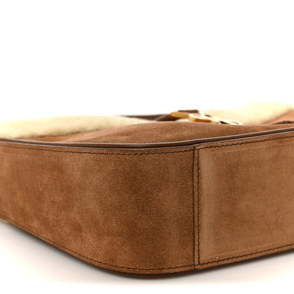Saint Laurent Suede Calfskin Shearling Le 5 A 7 Hobo Dark Cigar Natural Beige 10 of 11