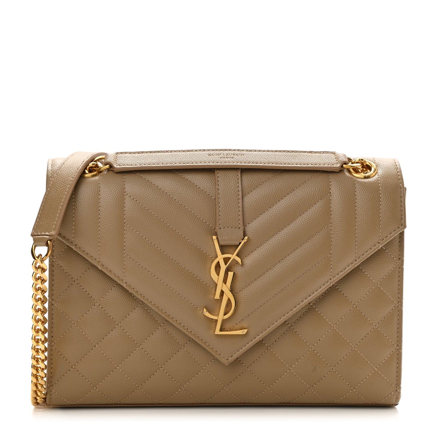 Grain De Poudre Textured Mixed Matelasse Medium Triquilt Monogram Satchel Dark Latte