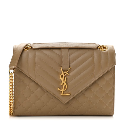Saint Laurent Grain De Poudre Textured Mixed Matelasse Medium Triquilt Monogram Satchel Dark Latte 1 of 10
