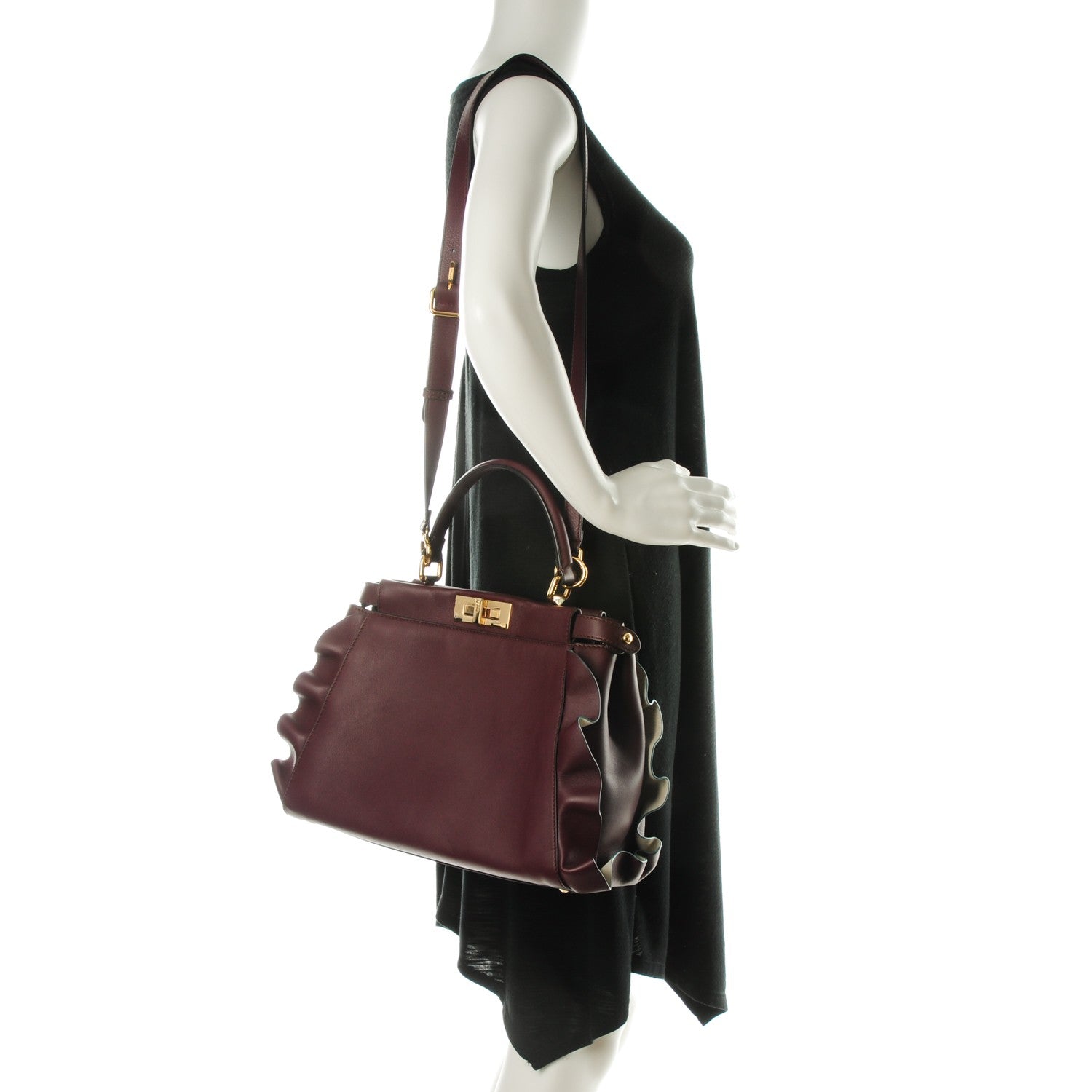Fendi Vitello Seta Waves Bi-Color Medium Peekaboo Iconic Satchel Bordeaux Latte 2 of 7
