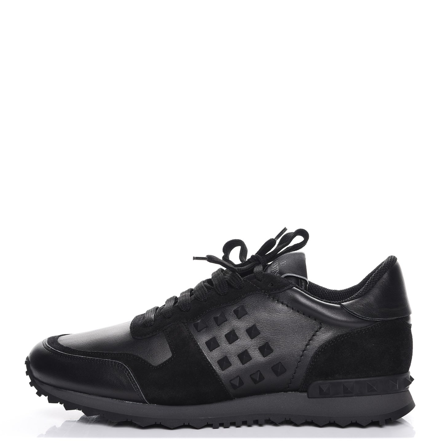 Calfskin Suede Mens Rockstud Sneakers 42 Black