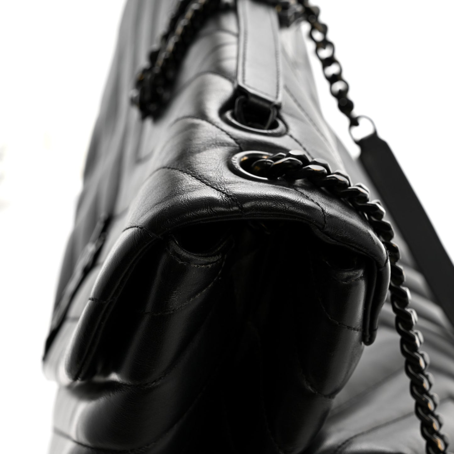 Calfskin Y Quilted Monogram Large Loulou Chain Satchel Black