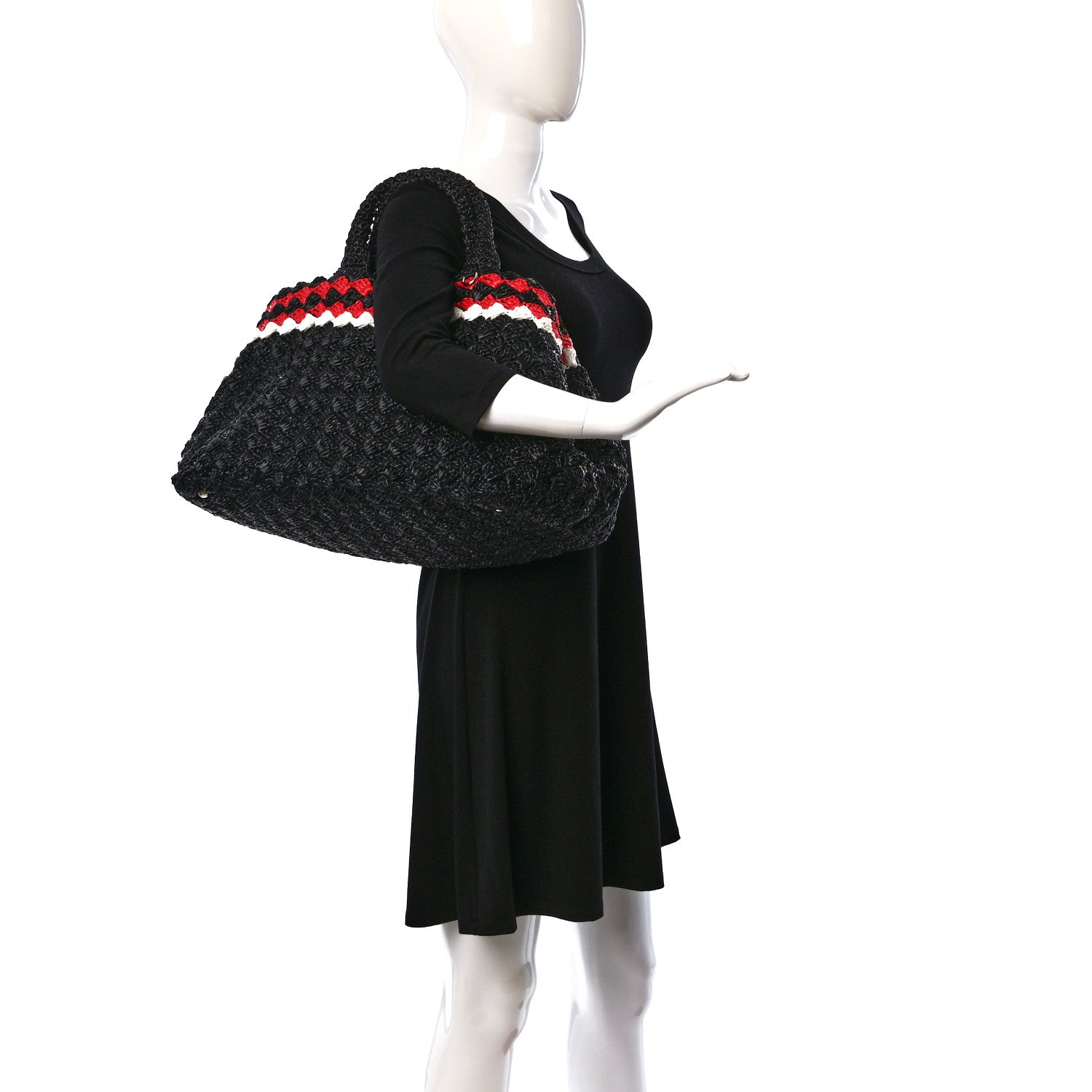 Prada Raffia Crochet Giardiniera Tote Black 2 of 10
