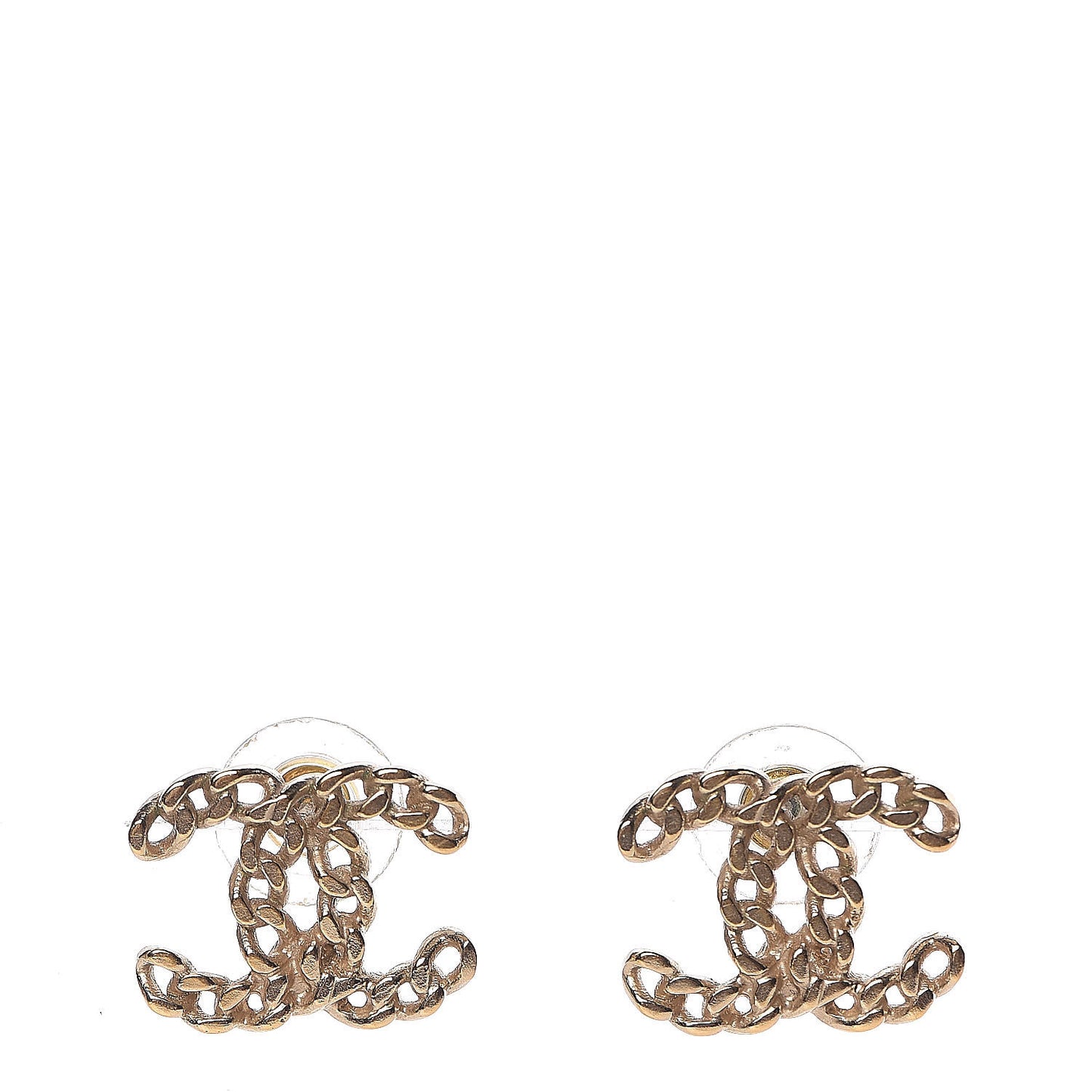 Metal Chain Link CC Earrings Gold