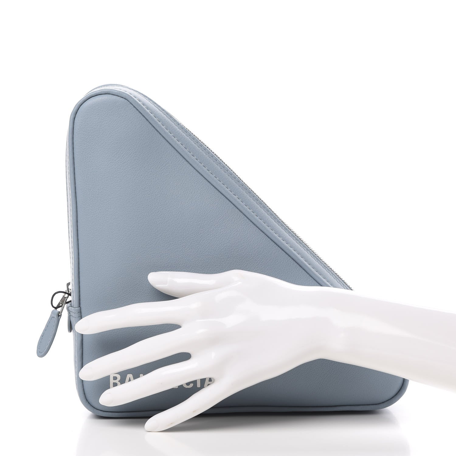 Balenciaga Shiny Day Calfskin Logo M Triangle Pouch Grey Blue White 2 of 8