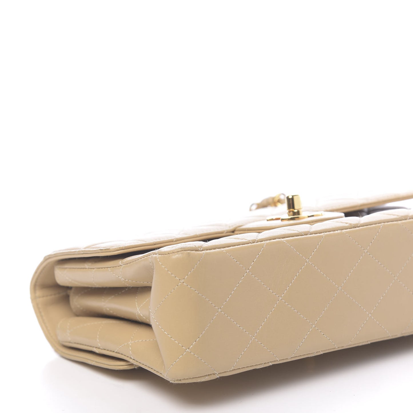 Lambskin Quilted Small Double Sided Flap Beige