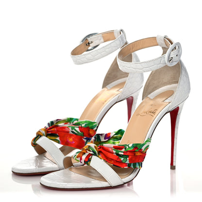 Christian Louboutin Crocodile Embossed Calfskin Silk Floral Ali 100 Pumps 37.5 White Ruban 3 of 9