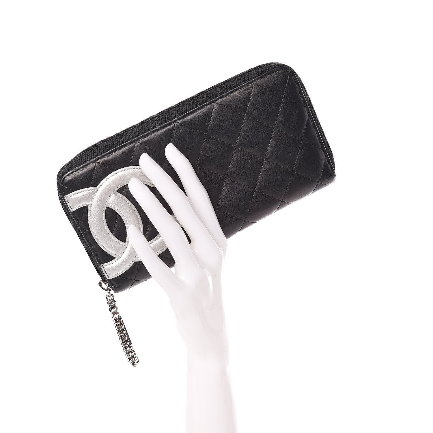 Chanel Calfskin Quilted Cambon Large Gusset Zip Around Wallet Black Silver 2 of 14