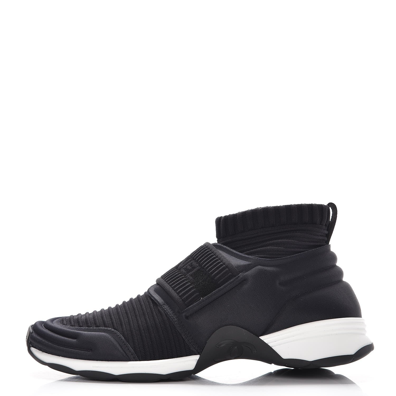 Chanel Stretch Fabric CC Sneakers 38.5 Black 1 of 8