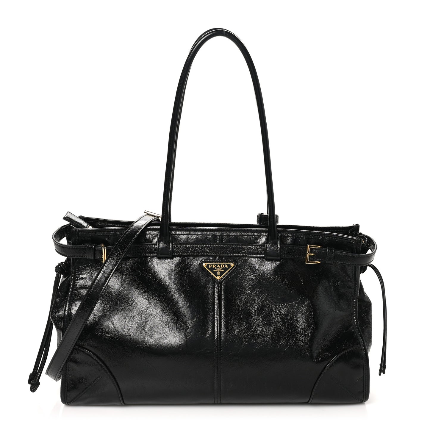 Glossy Calfskin Triangle Large Bonnie Shoulder Bag Black