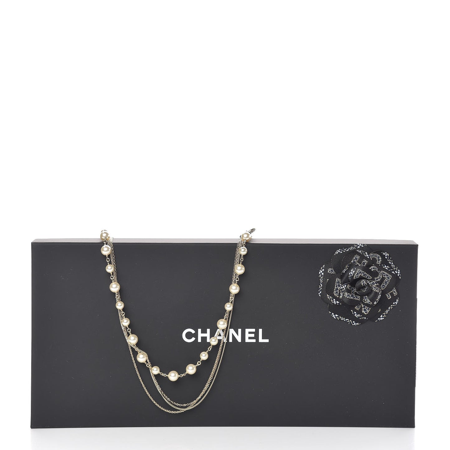 Pearl Chain CC Multi Strand Necklace Gold