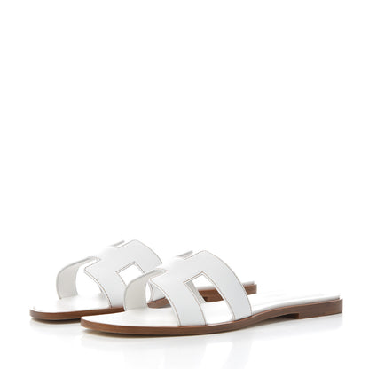 Hermes Box Calfskin Oran Sandals 38 White 3 of 10