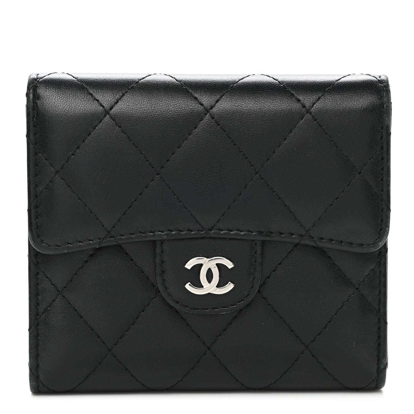 Lambskin Quilted Compact Flap Wallet Black